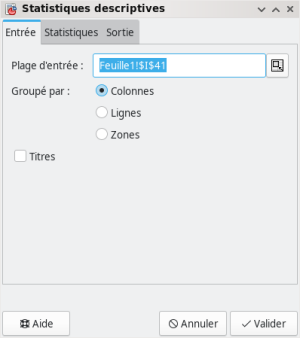 fenêtre des calculs statistiques communs