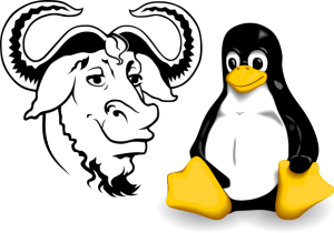 le gnou symbole des logiciels libres et le manchot Tux mascote du système Linux.